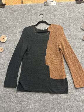 NIC+ZOE Women's Colorblock Geo Ribbed Knit Long Sleeve Sweater Tunic